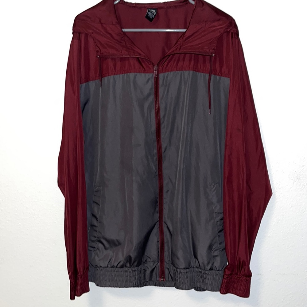 Zine Color Block Grey and Red Windbreaker Jacket, Size XL men's